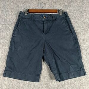 Polo Men's Bermuda Shorts Size 4 Navy Blue Hemmed Flat Front Logo Slash Pocket